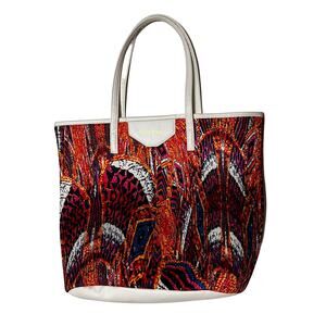 BEBE Multi-Colored Peacock Print Padded Tote Bag/Shoulder Bag